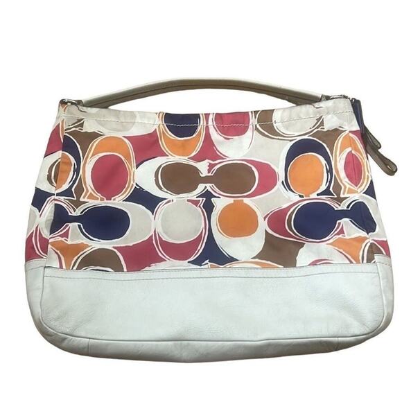 COACH SIGNATURE PARK SCARF PRINT SATIN AND LEATHER HOBO BAG‎ - Picture 3 of 9